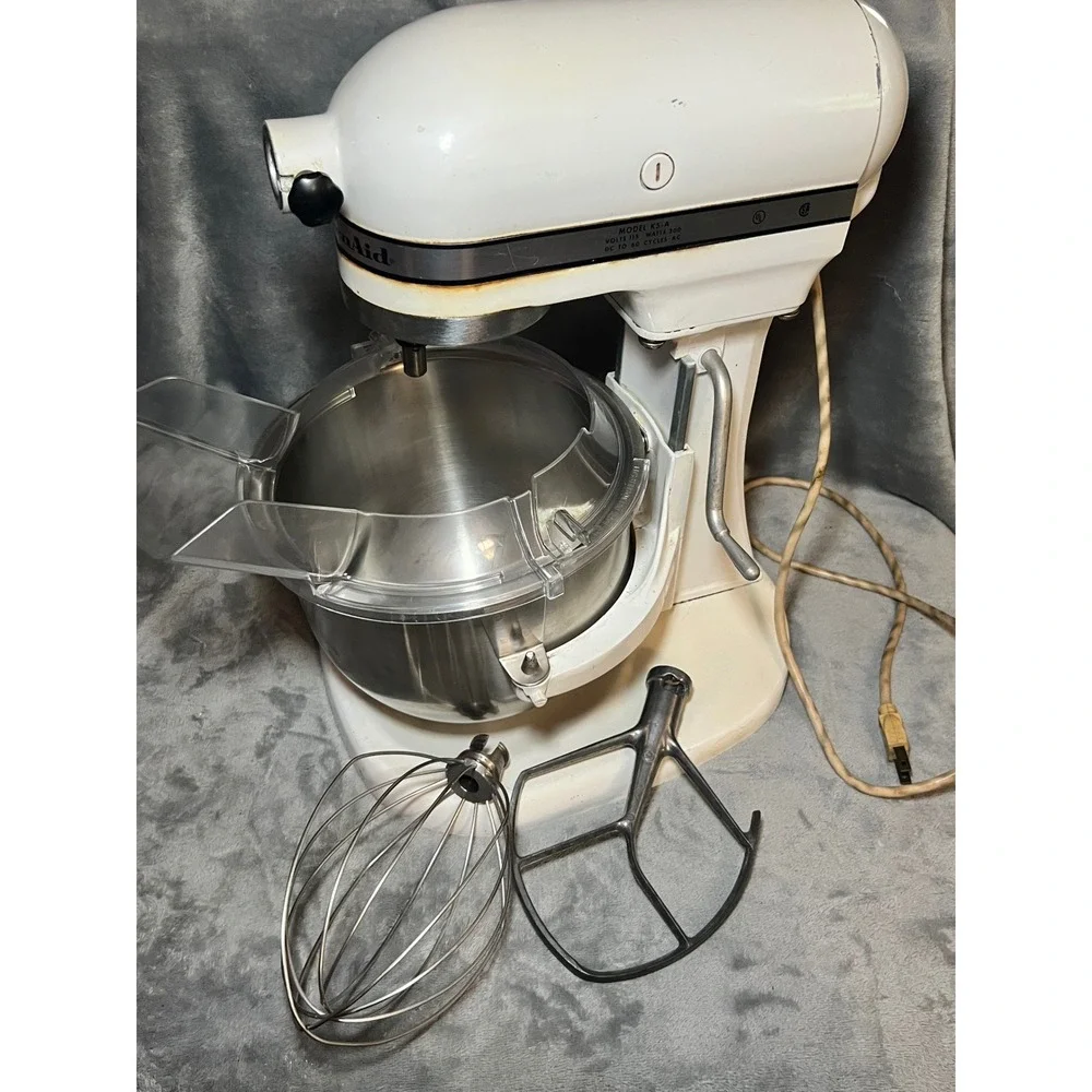 Vintage KitchenAid Hobart K5-A Bowl Lift Mixer Bowl Whisk Paddle Shield Works
